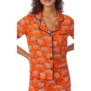 Womens‎ Bouffants Broken Hearts Halloween Pajama Set Orange Leopard Print S